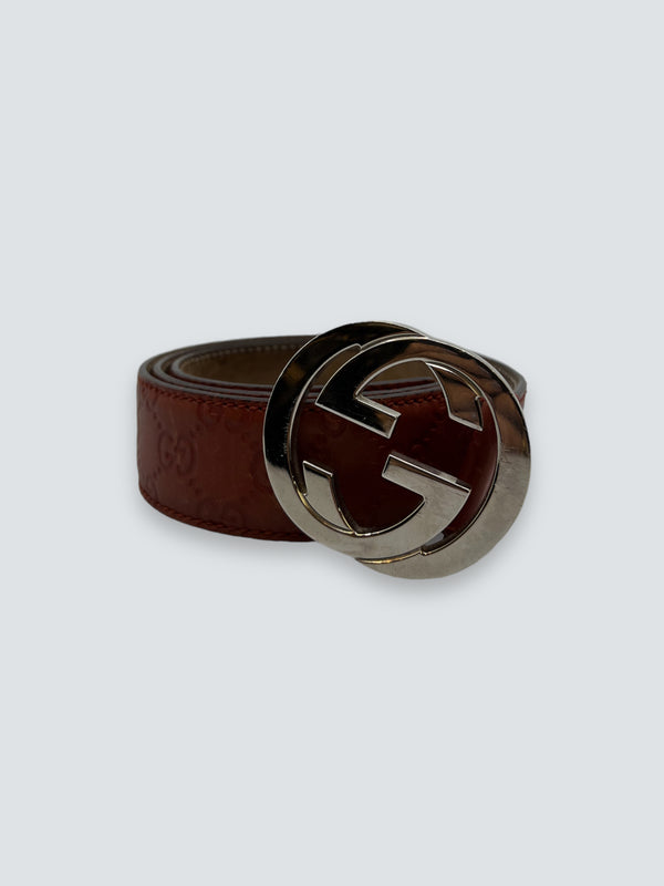 Gucci Brown Leather Logo Belt