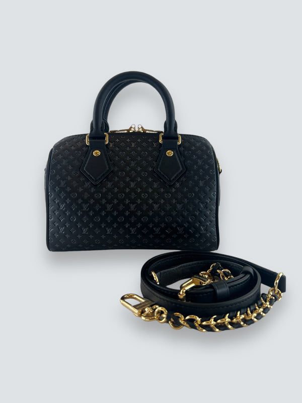 Louis Vuitton Black Calfskin Leather Nanogram Speedy 20 Bandouliere