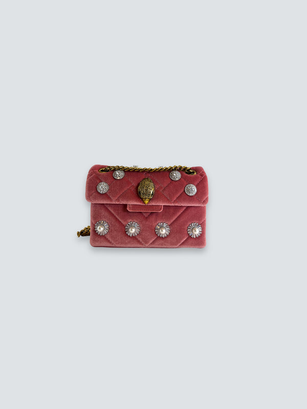 Kurt Geiger Pink Velvet Embellished Small Kensington Crossbody