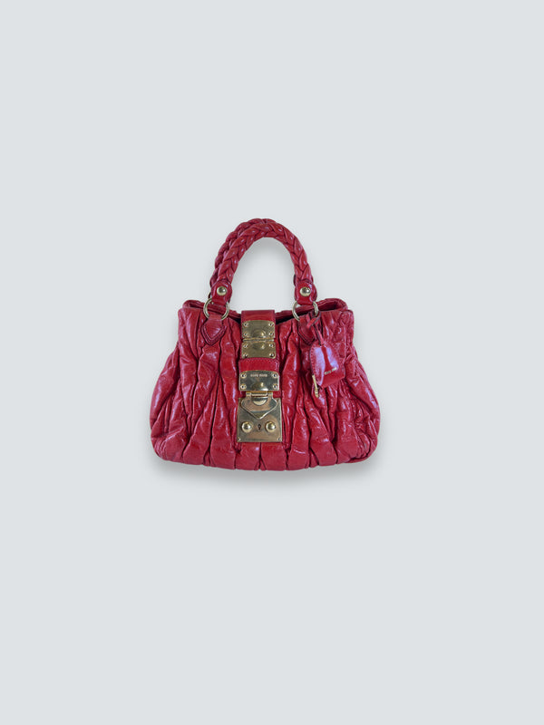 MiuMiu Red Leather Small Tote Handbag