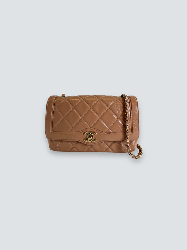 Chanel Beige Crumpled Calfskin Leather Single Flap