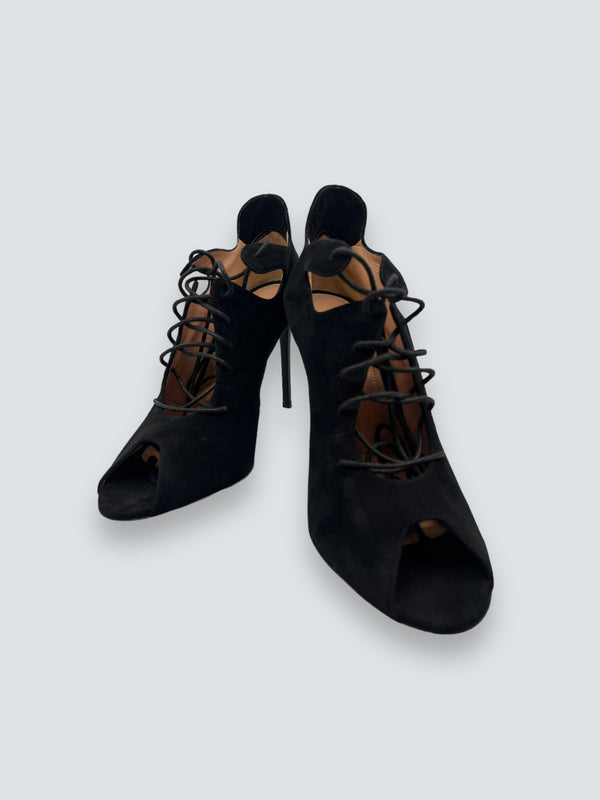 Roland Mouret Black Lace Up Suede Heels - UK 37.5