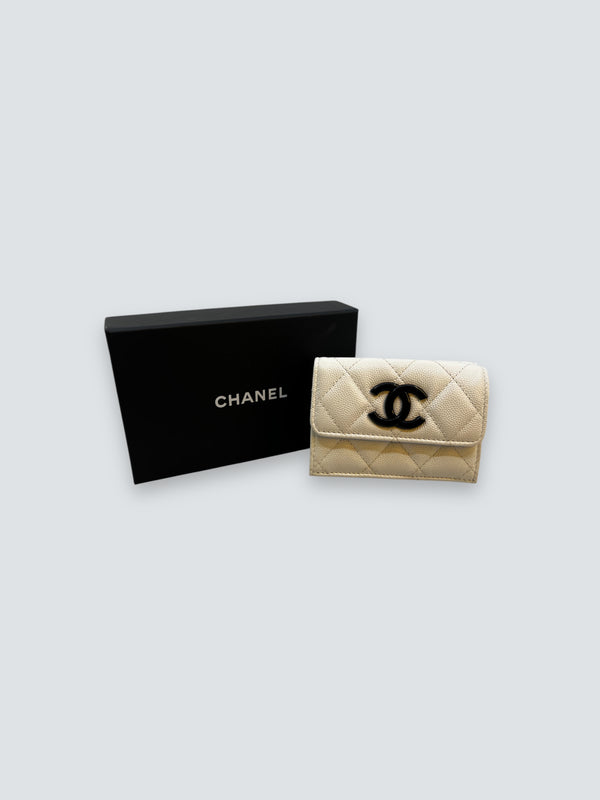 Chanel White Caviar Leather "Cambon" Wallet