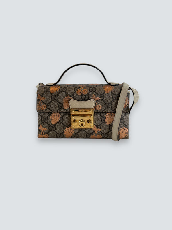 Gucci Monogram Canvas Berry Print Mini Padlock Crossbody