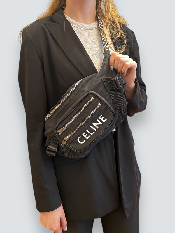 Celine Black Fabric Logo Belt Bag