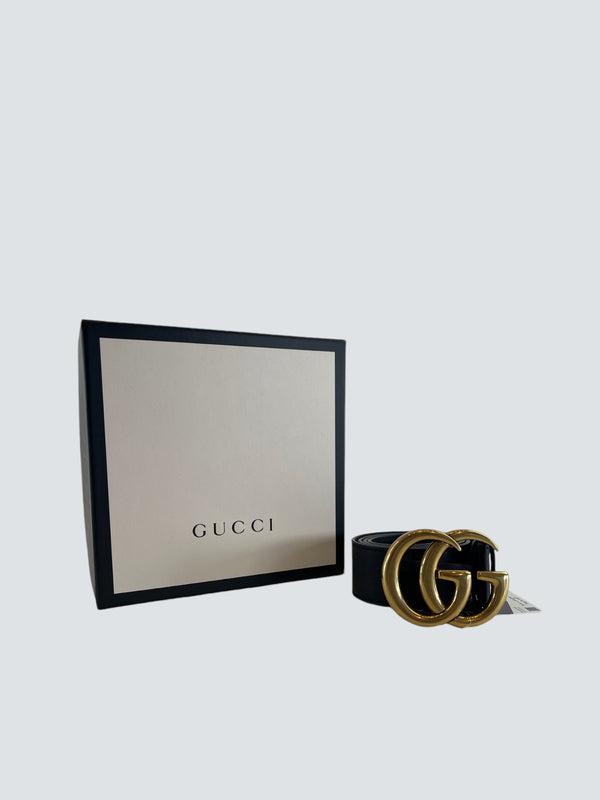 Gucci Black Leather GG Belt - 30" Waist