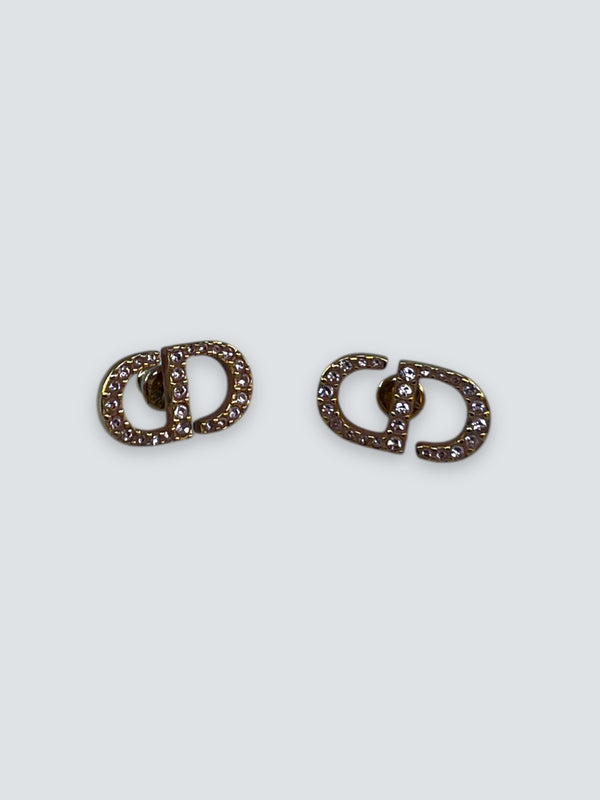 Christian Dior Gold "Puces d'oreilles Petit CD" Earrings