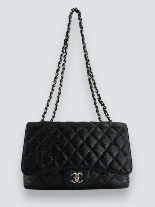 Chanel Black Caviar Leather Jumbo Single Flap