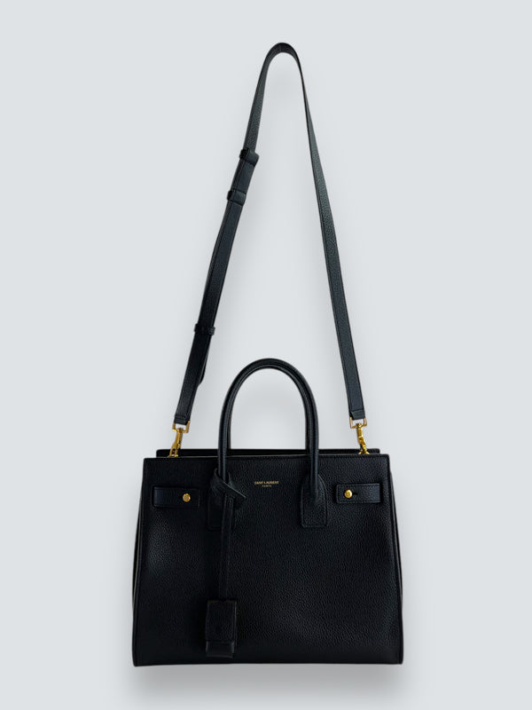 Saint Laurent Black Supple Grained Leather Baby "Sac Du Jour" Tote