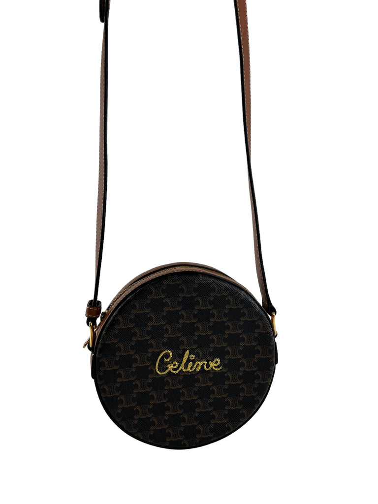 Celine Round Monogram Canvas Leather Triomphe Purse on Strap