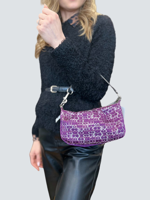 Coach Purple Leather & Fabric Pochette