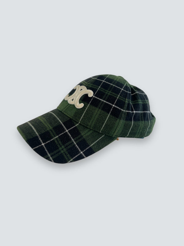 Celine Green Checkered Cap - Size Medium