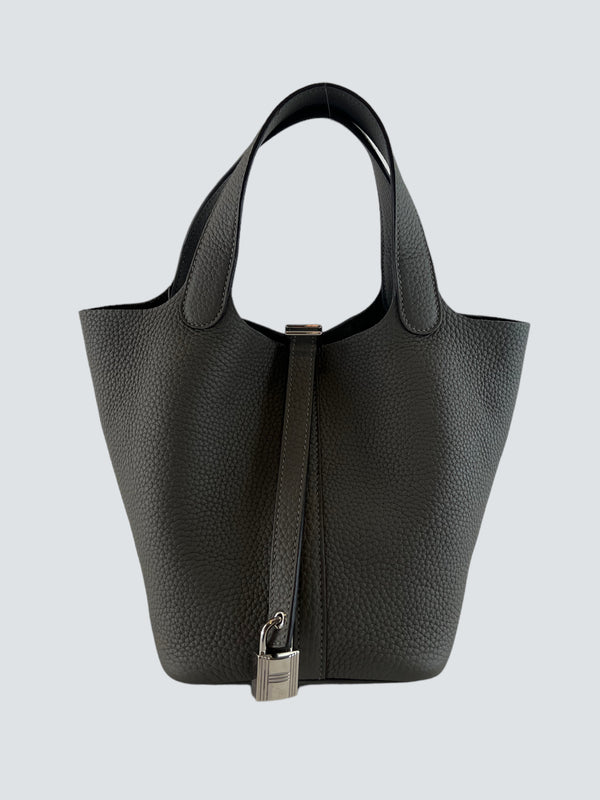 Hermès Grey / Gris Meyer Leather "Picotin" 18