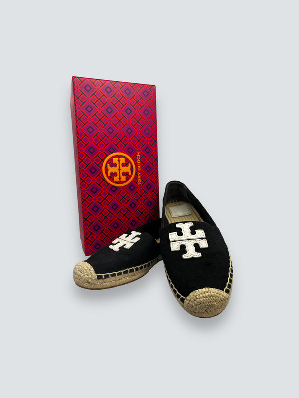 Tory Burch Black Weston Flat Espadrilles in Canvas and Leather UK4.5