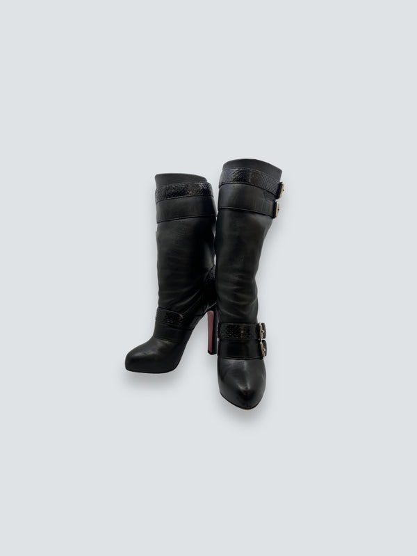 Louboutins Size 36.5 Black Loubi Bike 140 Snakeskin  Boots