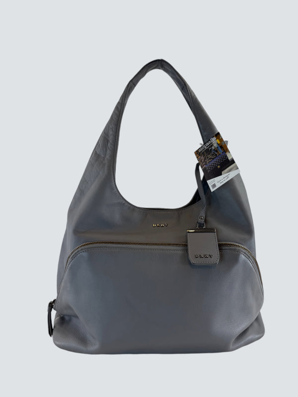 DKNY Grey Leather Hobo Handbag