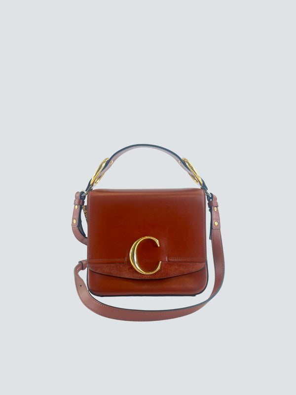 Chloe Tan Leather & Suede "C" Small Crossbody