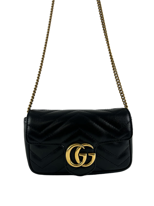 Gucci Black Chevron Leather Mini Marmont Crossbody