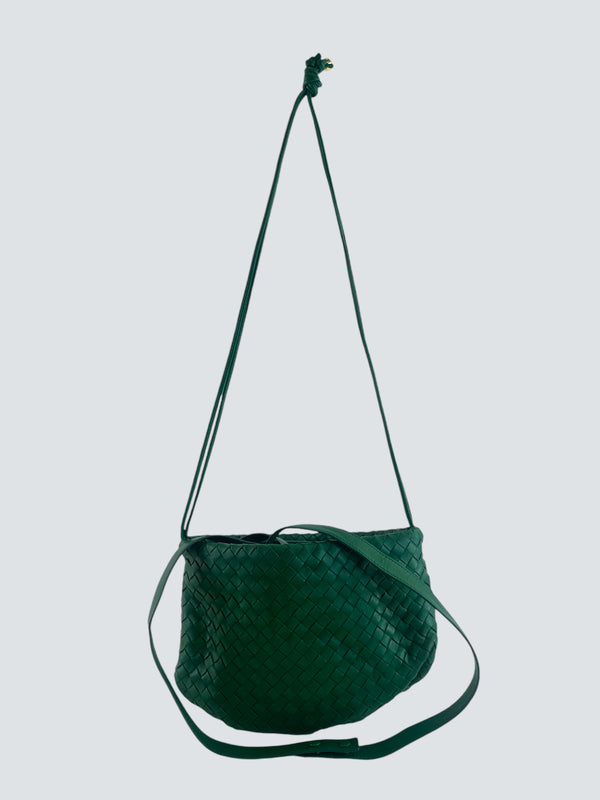 Bottega Green Intrecciato Leather Crossbody