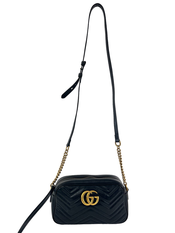 Gucci Black MATELASSÉ Leather Marmont Crossbody