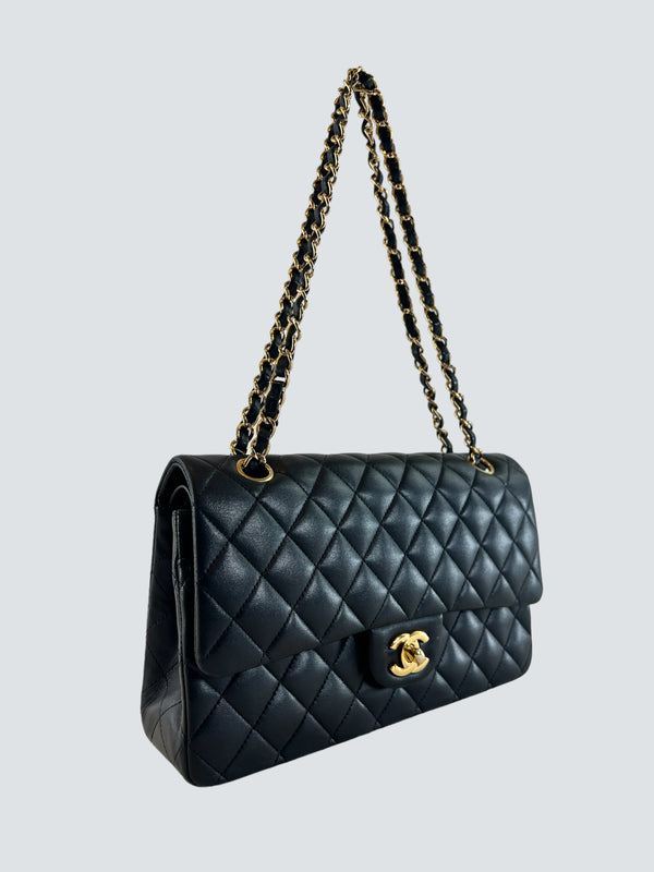 Chanel Black Lambskin Leather Medium Double Flap