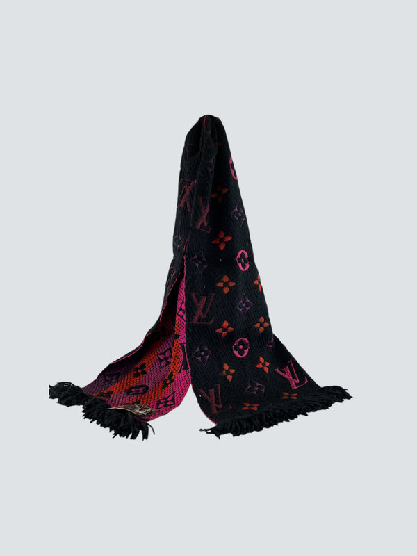 Louis Vuitton Black /  Pink Wool & Silk Scarf