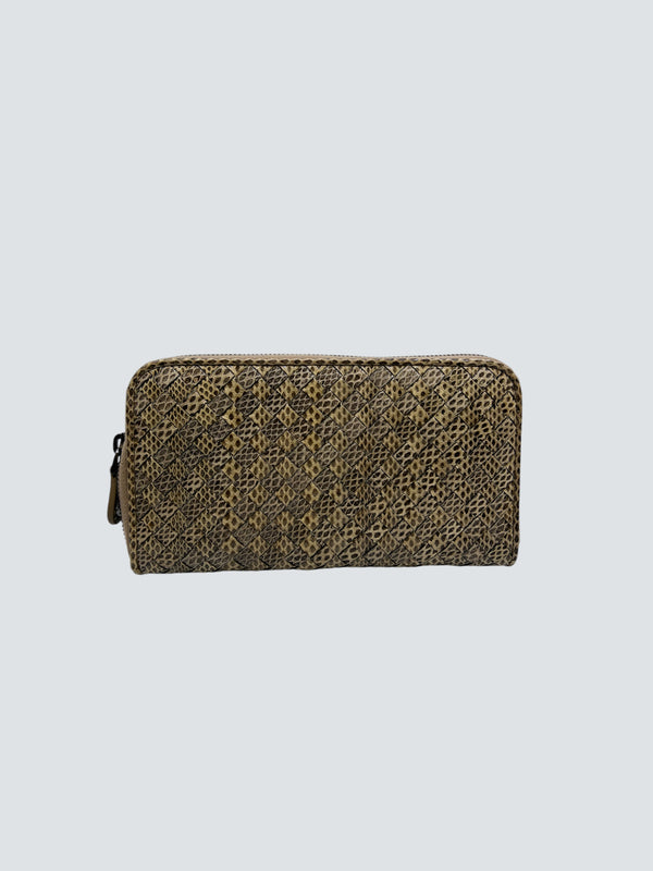 Bottega Cream Printed Intrecciato Leather Wallet