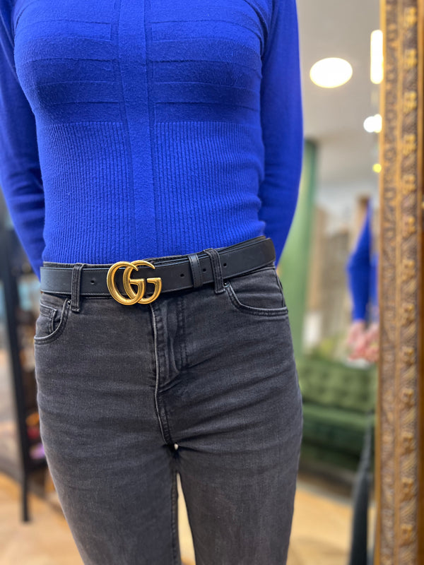 Gucci Black Leather GG Belt