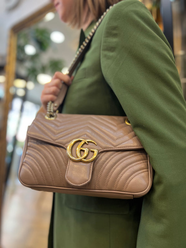 Gucci Taupe Leather Marmont Crossbody