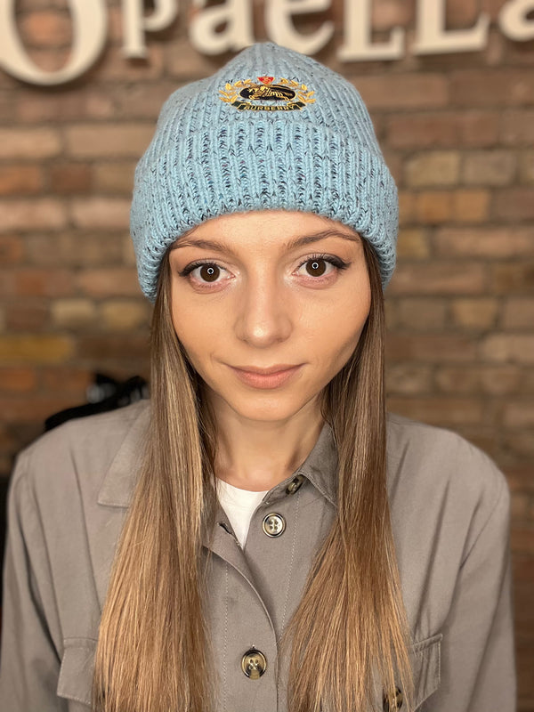 Burberry Grey/Blue Cashmere Mix Beanie Hat