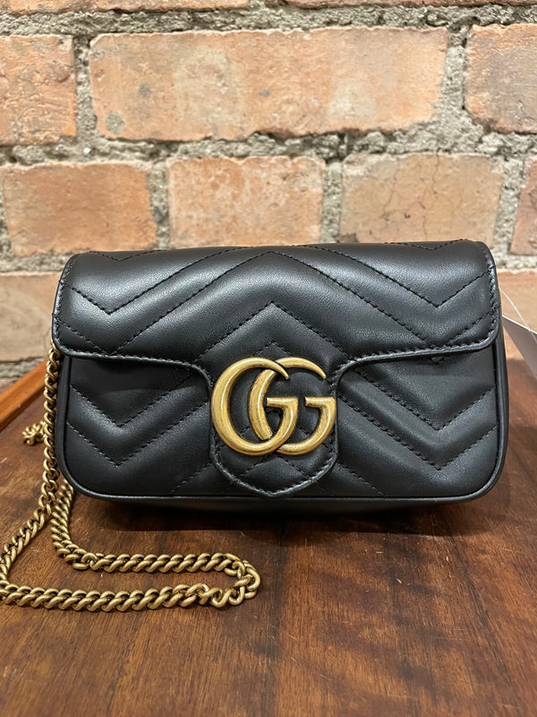 Black Gucci Marmont Matelasse Leather Super Mini Bag