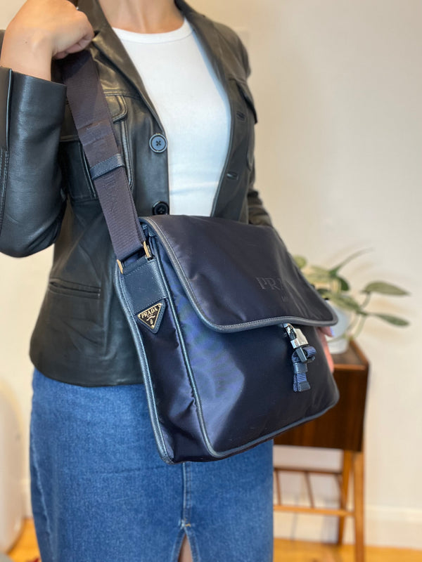 Prada Navy Nylon Crossbody Satchel Bag