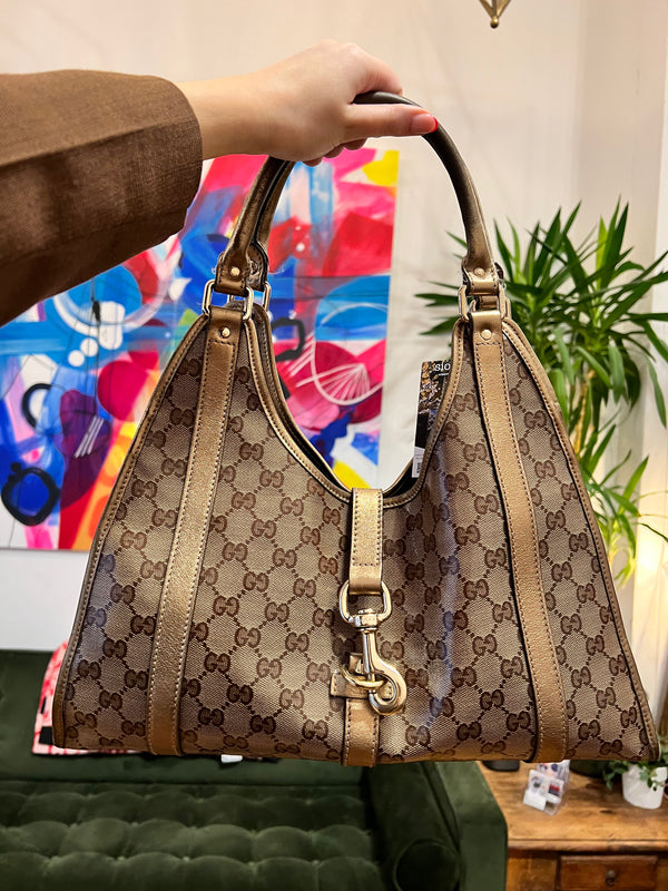 Gucci Monogram Canvas & Leather Jackie Tote