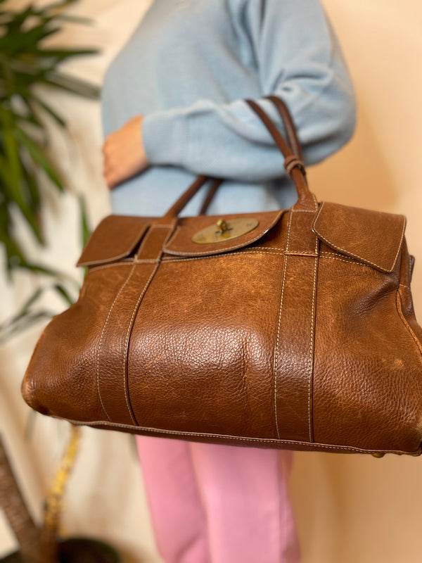 Mulberry Leather Oak Bayswater Vintage Handbag