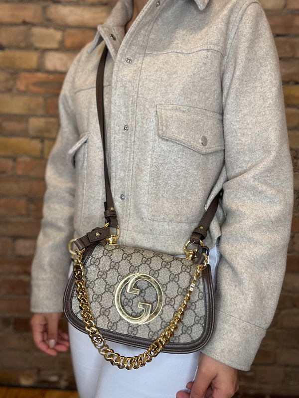 Gucci Monogram Canvas & Leather "Blondie" Shoulder Bag