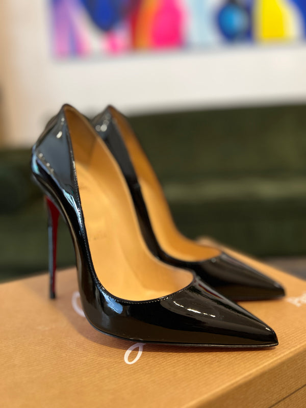 Christian Louboutin Black Patent Leather "So Kate" Heels - UK 4