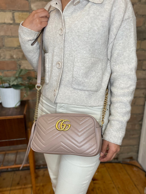 Gucci Taupe Leather Marmont Crossbody