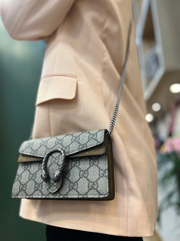 Gucci Monogram Canvas & Suede Mini Dionysus Crossbody