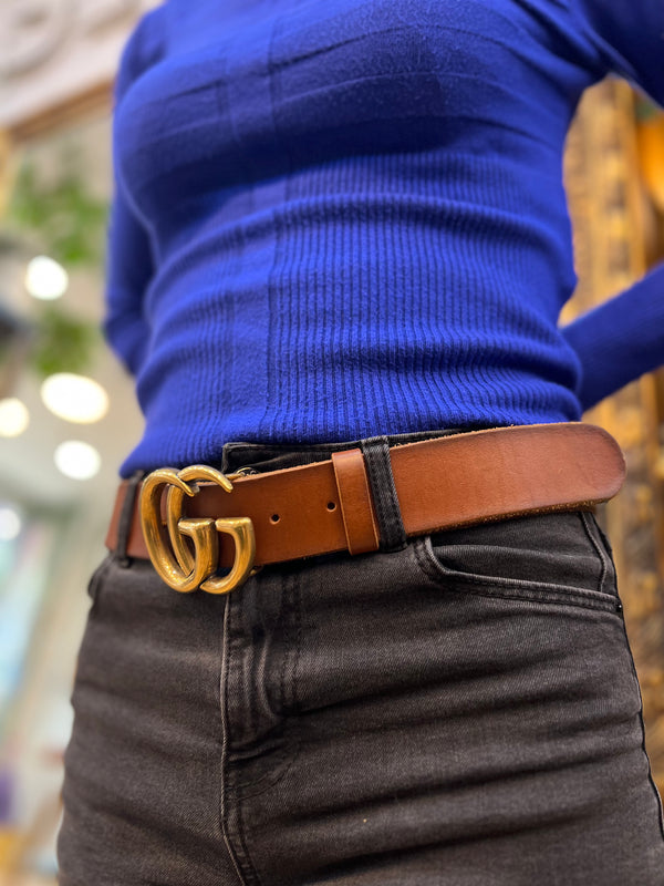 Gucci Brown Gold Hardware Belt - Medium