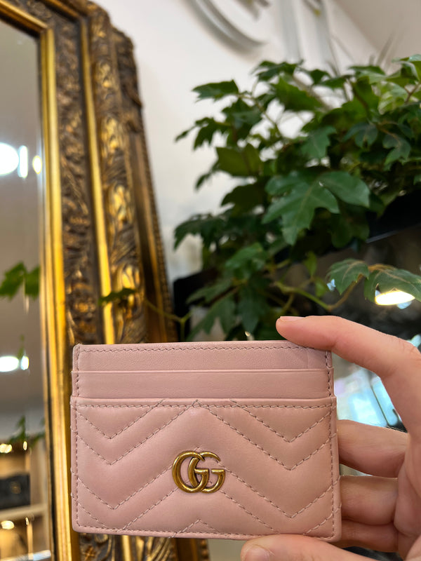 Gucci Nude / Pink Chevron Leather Cardholder