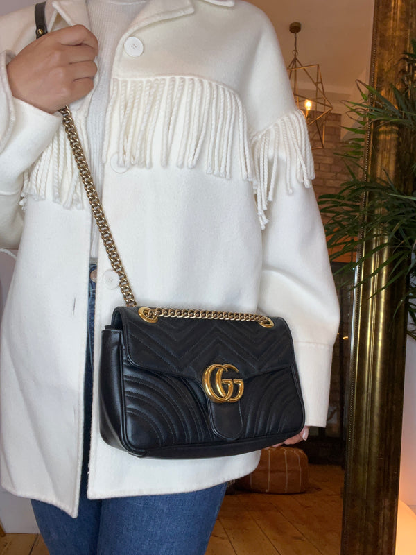 Gucci Small Black Chevron Leather GG Marmont