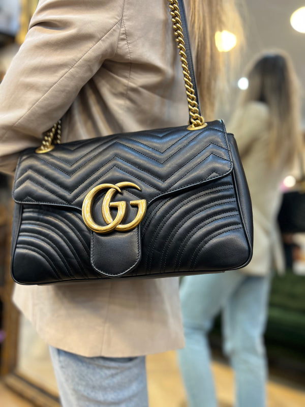 Gucci Black GG Marmont Medium Matelasse Shoulder Bag