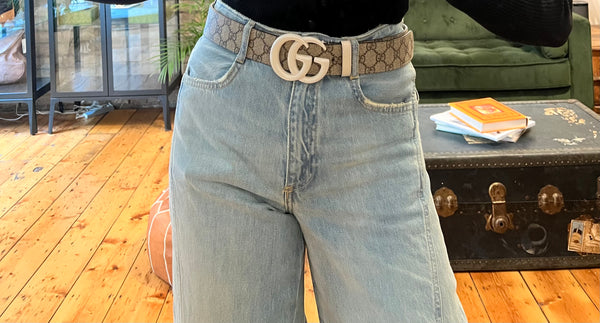 Gucci Monogram Canvas GG Belt with White Buckle - Small