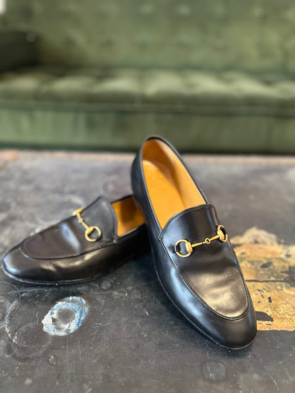 Gucci Black Leather Jordaan Loafers - UK 5