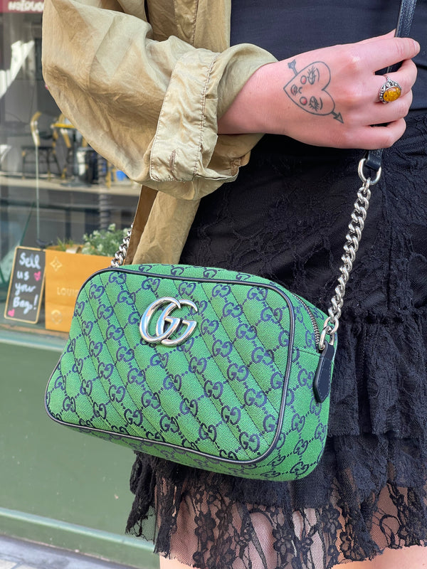 Gucci Green Monogram Fabric Marmont Crossbody