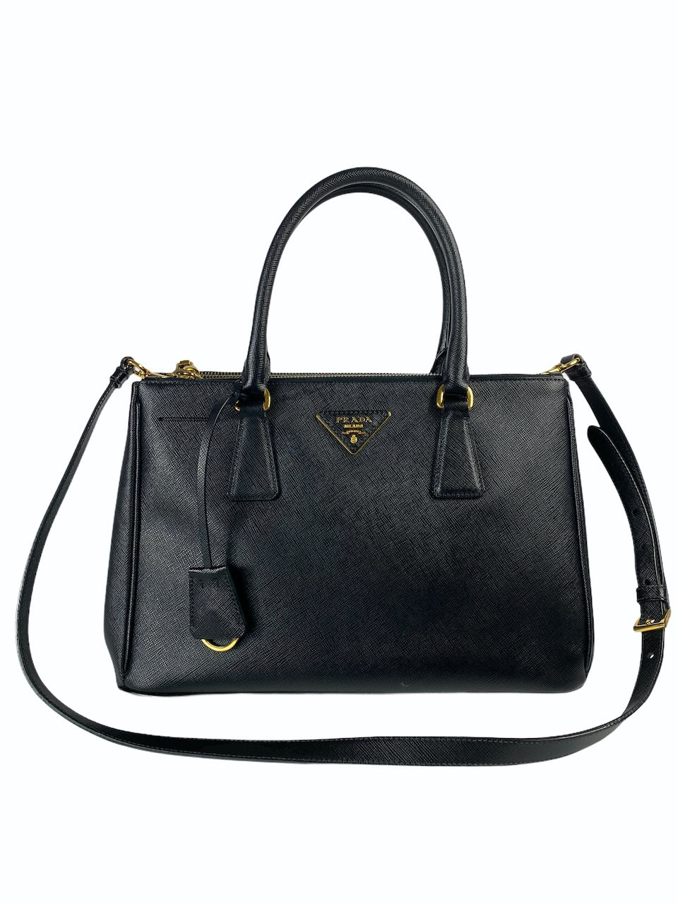 Prada Black Saffiano Leather Double Zip Tote - Siopaella Designer Exchange