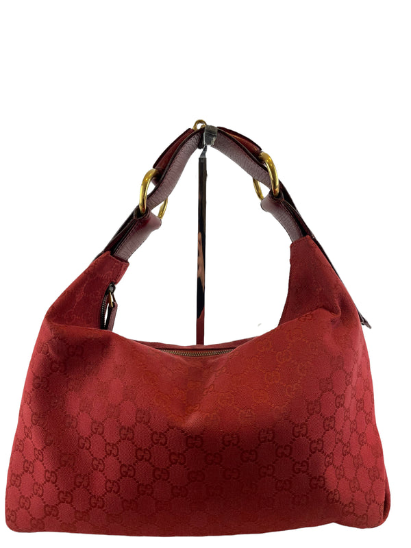 Gucci Red Monogram Canvas Hobo