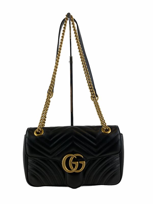 Gucci Black Chevron Leather Small “Marmont” Crossbody