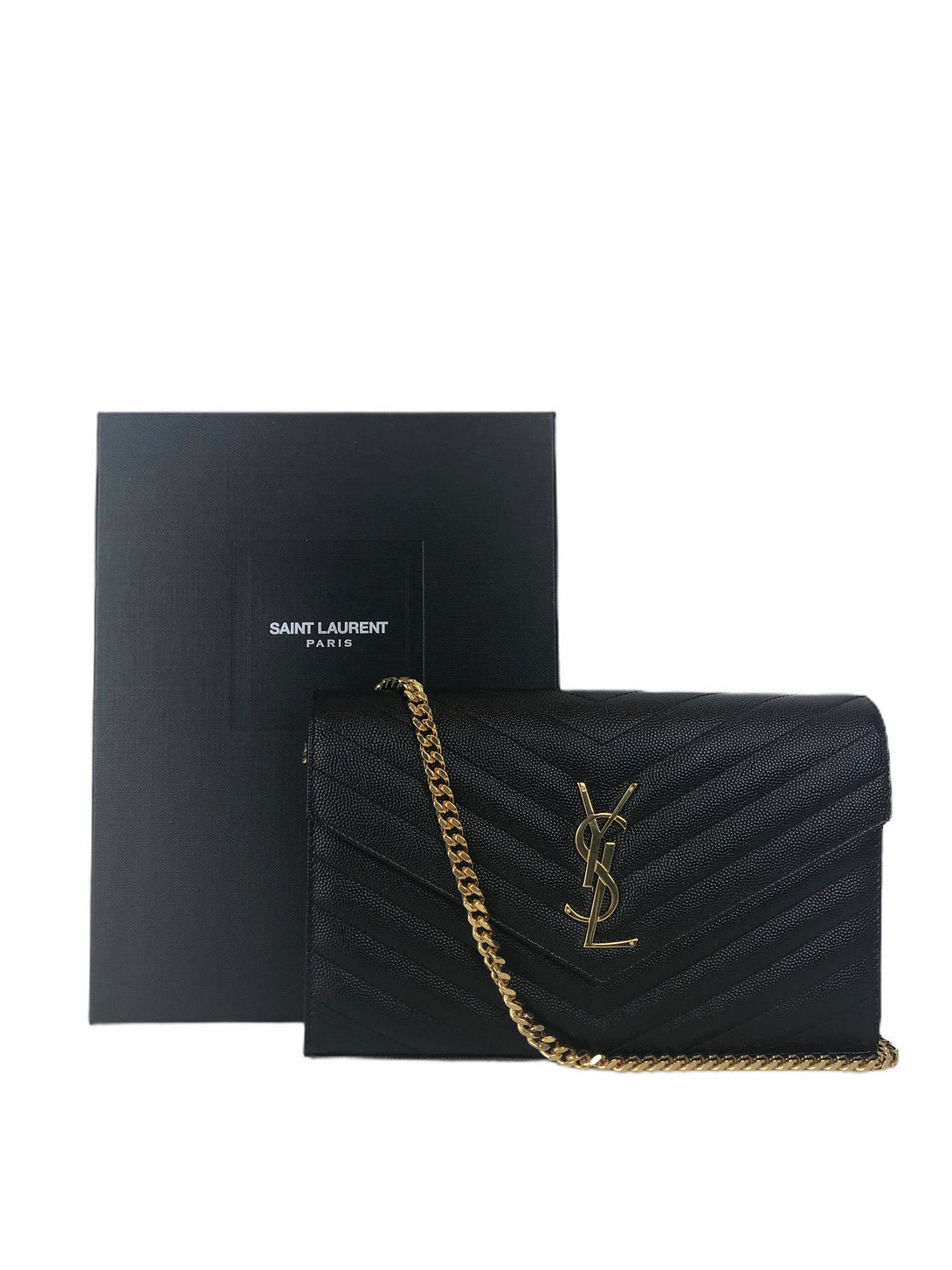 Saint Laurent Black Chevron Leather Wallet on Chain - As Seen on Instagram 16/08/2020 - Siopaella Designer Exchange