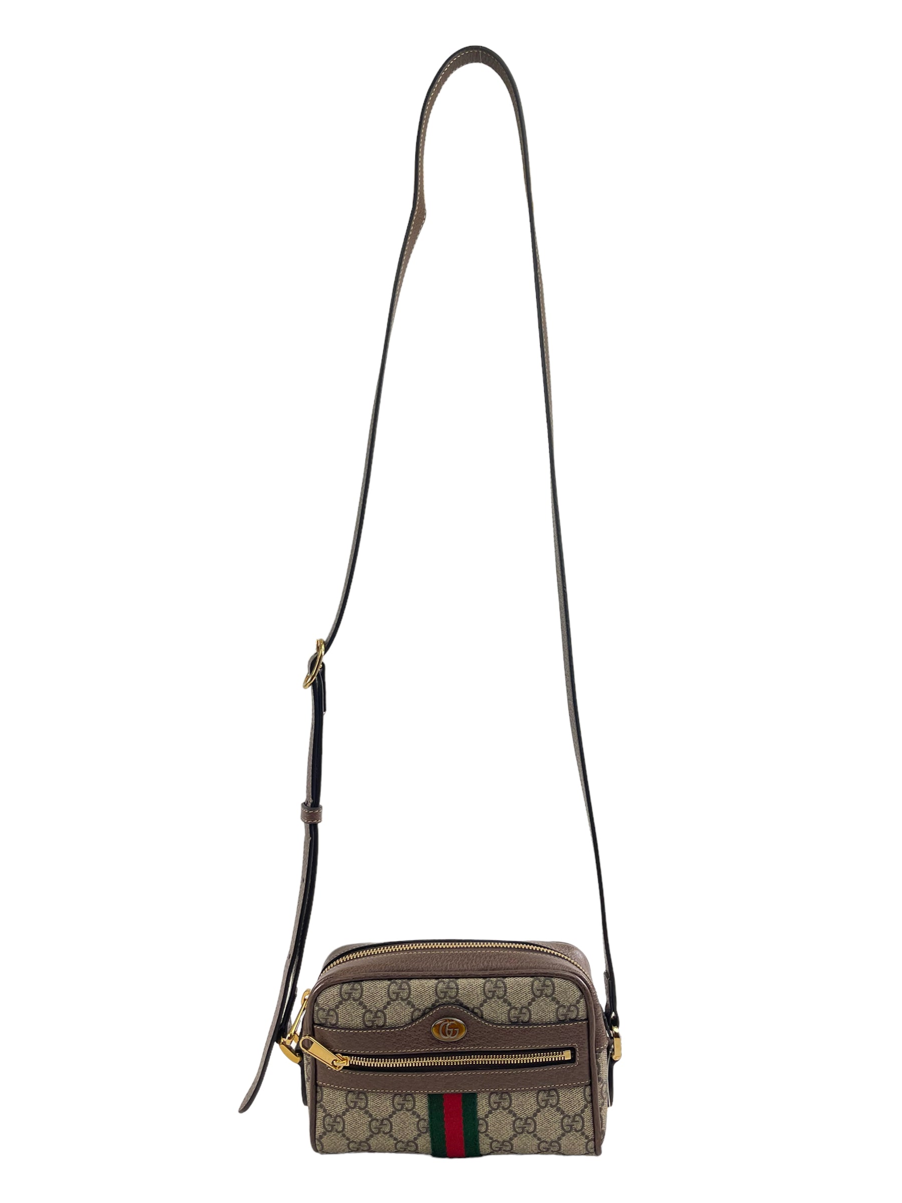 Gucci Monogram Coated Canvas ‘Ophidia’ Mini Crossbody Bag with Web ...